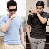 韩国代购男装夏季男士韩版修身新款休闲时尚V领短袖T恤衫打底衫潮
