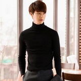 韩国代购男装秋季新款韩版修身青年高领长袖T恤男紧身纯色打底衫