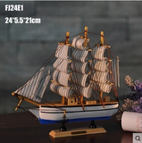 实木质帆船模型摆件 一帆风顺工艺船地中海仿真小木船装饰