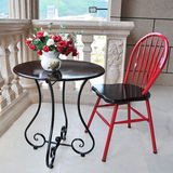 美式铁艺餐饮桌椅 复古实木圆形书桌咖啡厅桌美式原木办公客厅桌