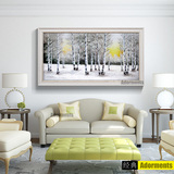 纯手绘抽象风景油画书房客厅沙发墙卧室现代简约白桦林横幅装饰画