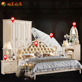 欧式家具成套组合 真皮卧室公主双人床+衣柜+床头柜床垫套餐 W10T