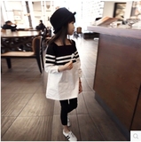 童装 2016春装新款韩版女童一字领百搭长袖白衬衫衬衣衬衫裙