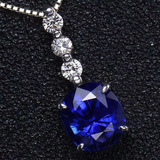 斯里兰卡天然蓝宝石吊坠项链pt900铂金镶嵌钻石 奢华蓝宝 男女款