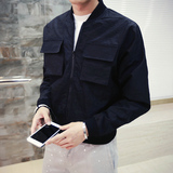 原宿风男士个性口袋长袖夹克棒球服韩版男青年修身短款外套上衣男