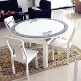 特价简约现代钢化玻璃可伸缩圆桌实木折叠餐桌椅组合多功能跳台桌