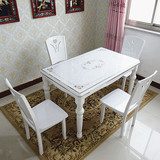 促销 休闲实木 钢化玻璃餐桌椅组合现代亮光白长条餐台