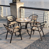 欧式铁艺实木户外室外露天庭院阳台咖啡厅休闲酒吧桌椅组合三件套