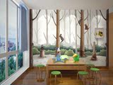 大型定制无缝壁画幼儿园儿童房间墙画卡通墙纸树林动物壁纸