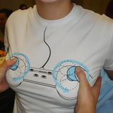 3D大胸MM胸部游戏器手柄显胸大全棉恶搞娱乐创意大码短袖男女T恤