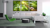 客厅装饰画 沙发背景现代简约大尺寸风景三联画卧室绿色森林挂画