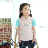 童装女童短袖T恤纯棉泡泡袖16夏装新款韩版中儿童女孩娃娃领上衣
