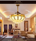 豪华风扇灯LED隐形金色水晶风扇吊灯 客厅卧室餐厅时尚电风扇吊灯