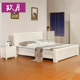 榆木床简约现代全实木床白色床双人床 1.8米1.5m气压储物高箱欧式