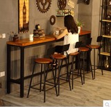 美式LOFT长吧台桌铁艺复古工业餐桌高吧桌高脚椅咖啡厅酒吧台桌椅