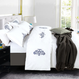 欧式英伦纯色宾馆酒店纯棉四件套床上用品全棉绣花被套床单纯白