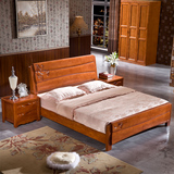 现代中式卧室家具 1.5米1.8米实木床 简易双人床 架子床 带高箱