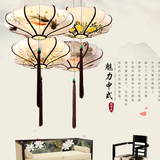 新中式餐厅吊灯仿古茶楼别墅楼梯火锅店中国风手绘国画布艺灯笼