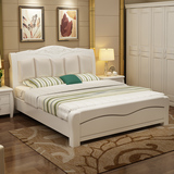 欧式全实木床白色软靠床 橡木双人床皮靠背 高箱储物床婚床包安装