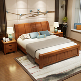 中式简约实木床1.8米双人床 橡木大床 高箱储物床 木质床 婚床