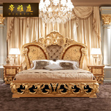 欧式实木雕刻双人床 欧式实木金箔床 别墅卧室奢华大床布艺床
