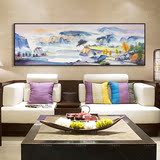 大美术纯手绘现代中式风景油画客厅卧室装饰画有框画挂画游春图