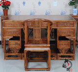 中式仿古家具 实木榆木 大班台老板桌 电脑桌 写字台 雕花办公桌