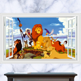 3D立体窗户款 卡通迪士尼狮子王辛巴 动物园漫画儿童房墙纸贴壁画