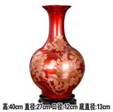 景德镇陶瓷器 高档中国红水晶釉花开富贵花瓶 现代家饰工艺品摆件
