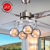 现代简约风扇灯42寸餐厅客厅LED变频吊扇灯不锈钢带灯吊扇吊灯