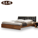 简约现代中式真皮软靠实木床卧室家具进口白蜡木双人婚床