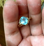 14TH UNION 西洋古董14k黄金天然蓝色托帕石钻石戒指