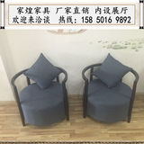 新中式休闲椅现代简约布艺沙发椅子禅意水曲柳围椅单人椅实木家具