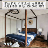 新中式雕花架子床 现代禅意婚床仿古双人床 别墅酒店卧室实木家具