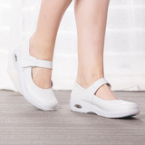 护士鞋白色真皮气垫鞋坡跟浅口小白鞋舒适休闲百搭单鞋妈妈鞋夏季