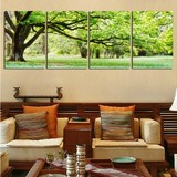 现代客厅沙发背景墙装饰画大气四联水晶无框画壁画风景常青树挂画