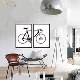 北欧风格客厅装饰画黑白自行车餐厅有框挂画现代简约床头墙画壁画