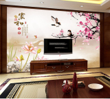 中式水墨喜鹊梅花墙纸5D大型壁画客厅沙发壁纸电视背景中国风墙布