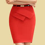 职业西装裙女正装裙一步裙OL工作裙包臀半身裙拼接红色短裙