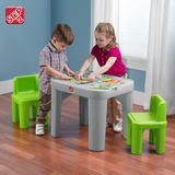 宝宝游戏桌积木桌1桌2椅美国晋阶step2儿童桌椅组合灰绿塑料绘画