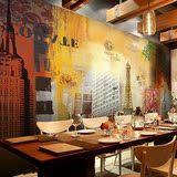 欧式抽象艺术街景建筑汽车油画 大型壁画咖啡室餐厅酒店北京墙纸