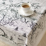 美式世界地图 英伦 亚麻 时尚布艺棉麻桌布 咖啡店 餐桌拍照背景