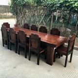 老船木餐桌椅组合 10人座长方形大餐桌 中式仿古办公桌 实木家具