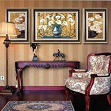欧式油画客厅装饰画高档美式复古沙发背景墙壁画餐厅三联组合挂画