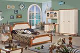 地中海儿童床实木板式家具卧室套房组合四件套橡木床1.5高箱床