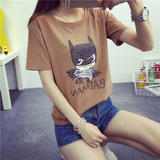 2016夏新款短袖T恤女韩版卡通蝙蝠侠宽松显瘦百搭学生情侣上衣服f