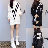 韩国2016秋冬装新款大码中长款字母套头加绒加厚长袖卫衣女绒衫