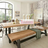 loft美式复古实木餐桌椅组合咖啡桌北欧原木饭桌长方形办公桌书桌
