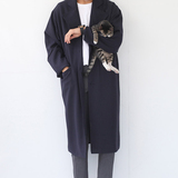 原创韩国新款春季复古超长风衣经典条纹男士时尚加长大衣韩版外套