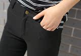 韩版女士春秋紧身薄款打底裤外穿黑色大码高腰拉链弹力九分小脚裤
